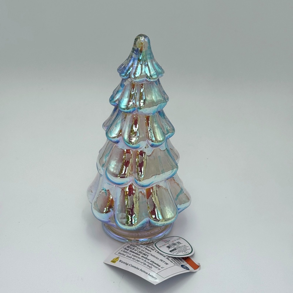 Crescent Enterprise 9" Iridescent Glass Light Up Tree NIB Batteries Included